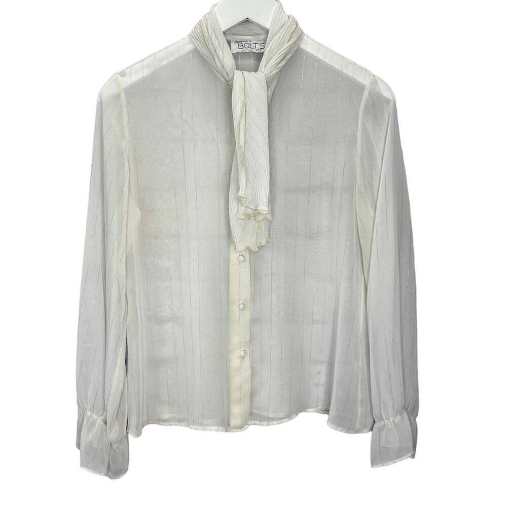 Vintage Sportswear by Bolts Sheer Long Sleeve Blouse Size 11/12 L White Bow